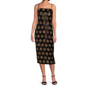 Elegant Black and Gold Floral Dress‎